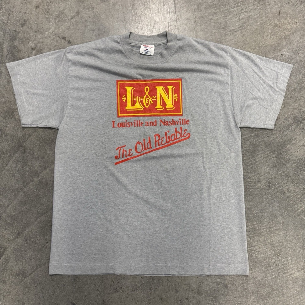 Men's 80s Louisville Nashville Train T-shirt Short Sleeve Gray Single Vintage XL